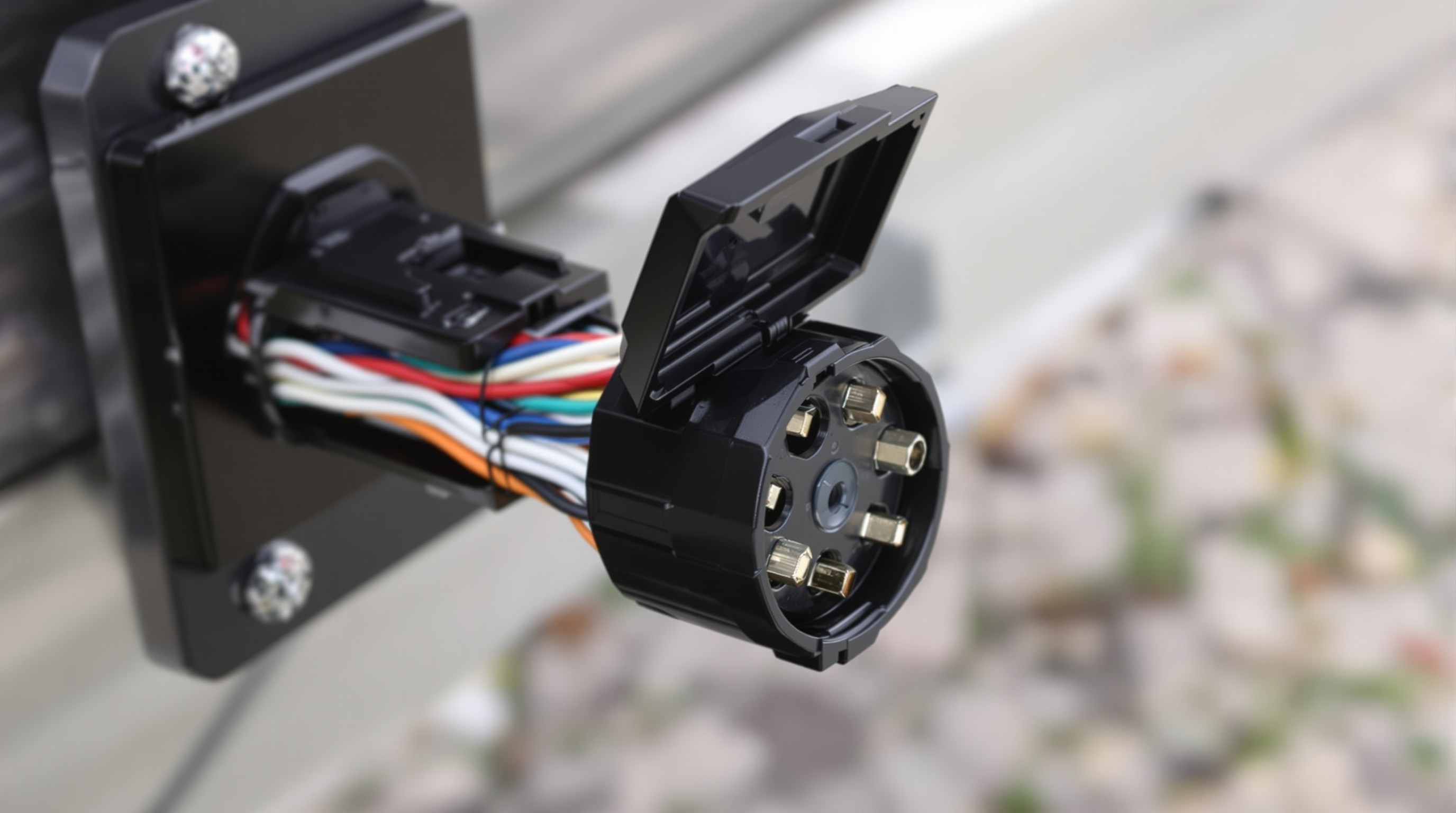 7-way RV blade trailer connector with weatherproof cover